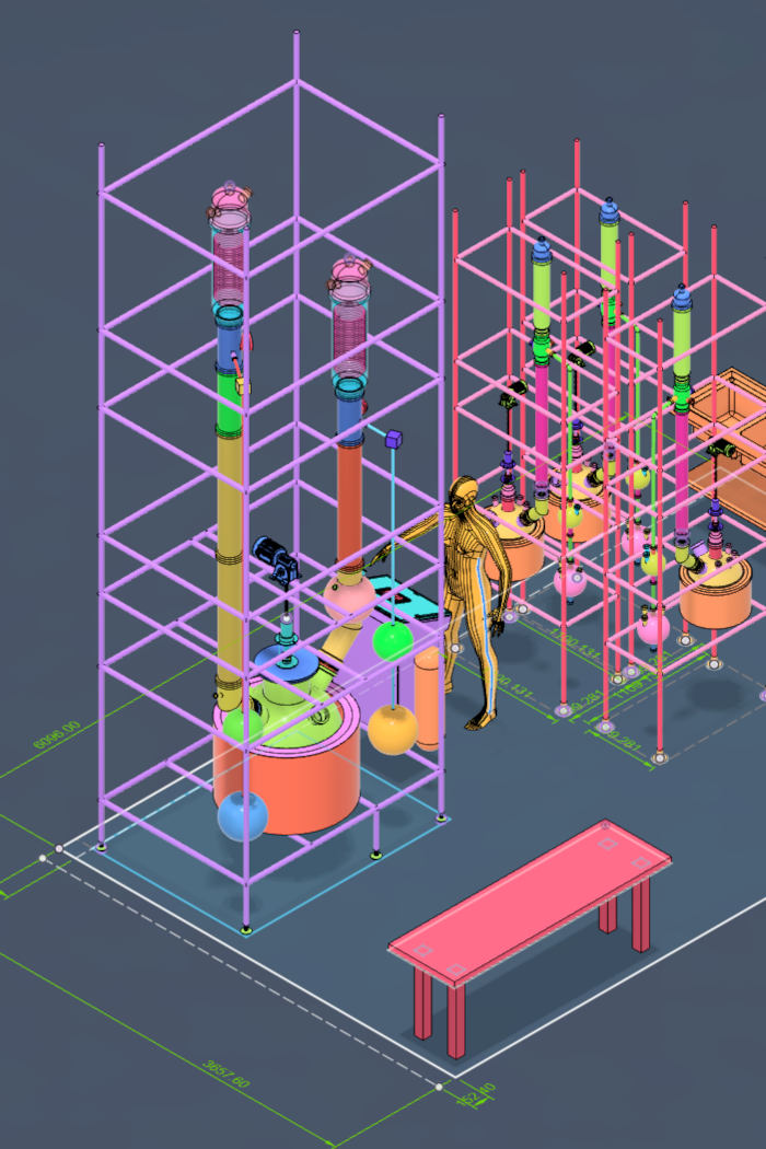 3D cad design for a beverage distillation laboratory layout for approval and funding
