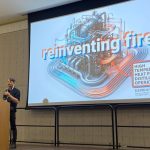 David Kyrejko presenting Reinventing fire: high temperature heat pumps in distillery operations for the James B. Beam foundation 2023 Industry Conference at the University of Kentucky