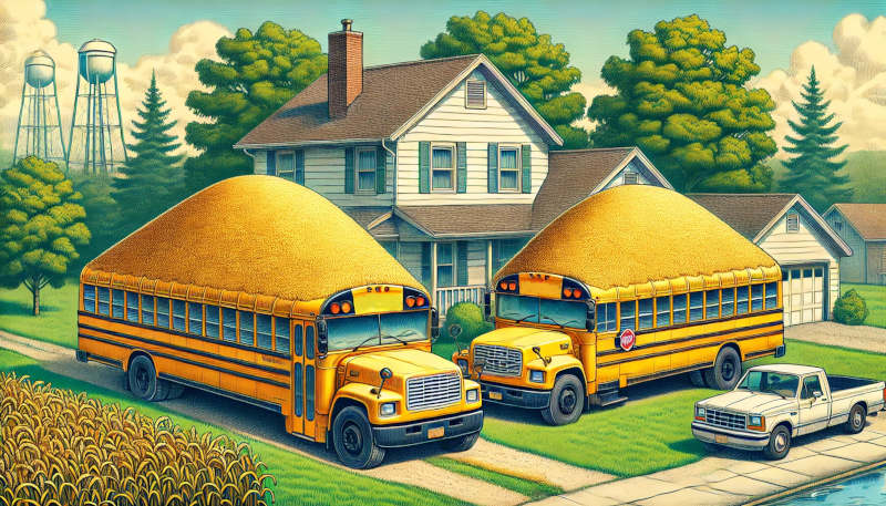 an illustration of school busses filled with stillage